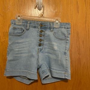 Blue button up jean shorts